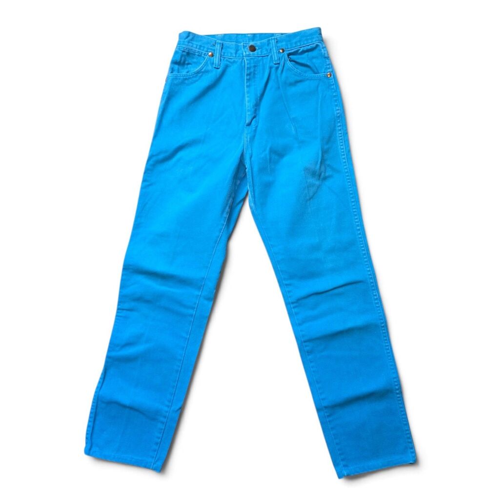 Vintage USA Wrangler 14MWZRO Womens Bright Turquoise Blue Jeans 11x34 (27x30)